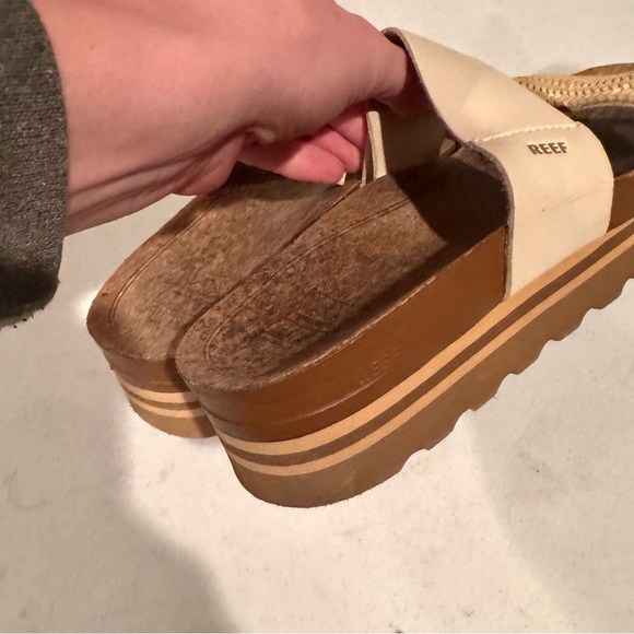 Reef Cushion Vista Hi Braided Strap Platform Leather Slides Cream Size 7 - Picture 4 of 8